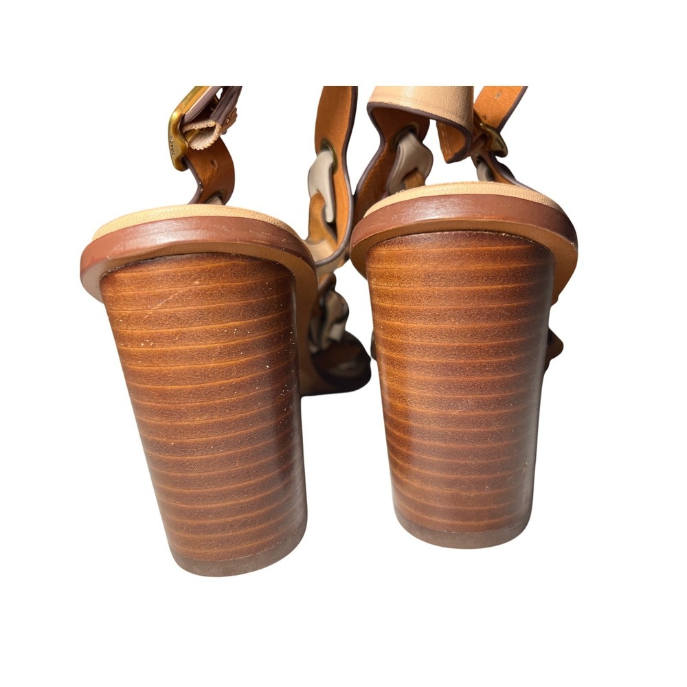 Coach Women Gladiator Block‎ Heel Sandals Tan Brown White Leather Size 7.5 - Picture 4 of 8